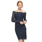 Women's 1 By 8 Off-the-shoulder Glitter Lace Dress, Size: 14, Blue (navy)
