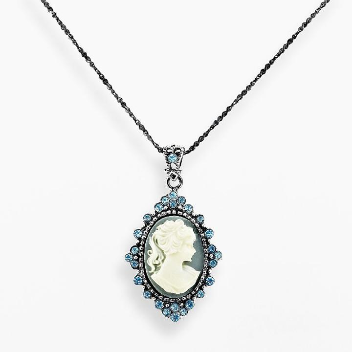 Sterling Silver Crystal Cameo Pendant, Women's, Size: 16, Blue