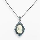 Sterling Silver Crystal Cameo Pendant, Women's, Size: 16, Blue