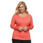 Plus Size Croft & Barrow&reg; Ribbed Crisscross Sweater, Women's, Size: 3xl, Lt Orange