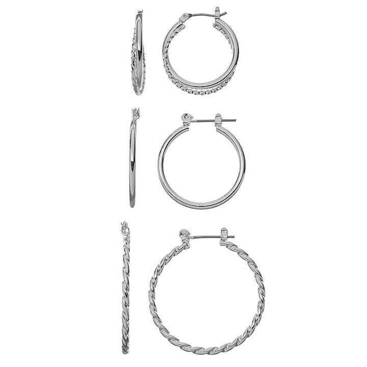 Crisscross & Twisted Hoop Earring Set, Women's, Silver