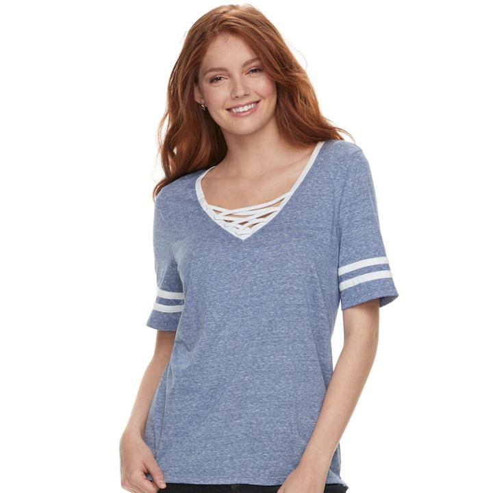 Juniors' So&reg; Lace-up Varsity Tee, Teens, Size: Medium, Dark Blue