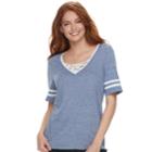 Juniors' So&reg; Lace-up Varsity Tee, Teens, Size: Medium, Dark Blue