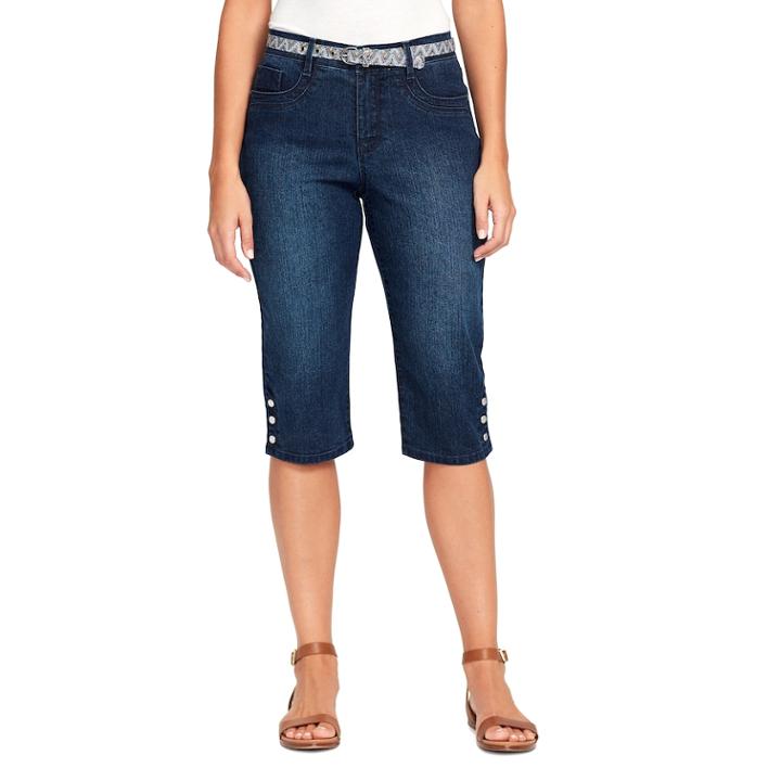 Petite Gloria Vanderbilt Sasha Belted Denim Skimmer Capris, Women's, Size: 14 Petite, Brt Blue