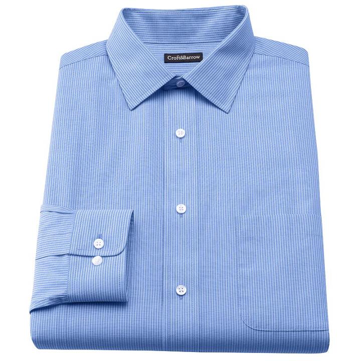 Men's Croft & Barrow&reg; Classic-fit Striped Broadcloth Spread-collar Dress Shirt, Size: 18.5-34/35, Blue