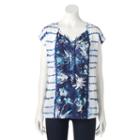 Women's Sonoma Goods For Life&trade; Floral Splitneck Top, Size: Medium, Dark Blue