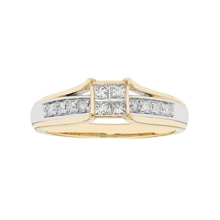 10k Gold 1/3 Carat T.w. Diamond Square Engagement Ring, Women's, Size: 7.50, White