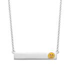Sterling Silver Smiley Emoji Bar Necklace, Women's, Size: 16, Grey
