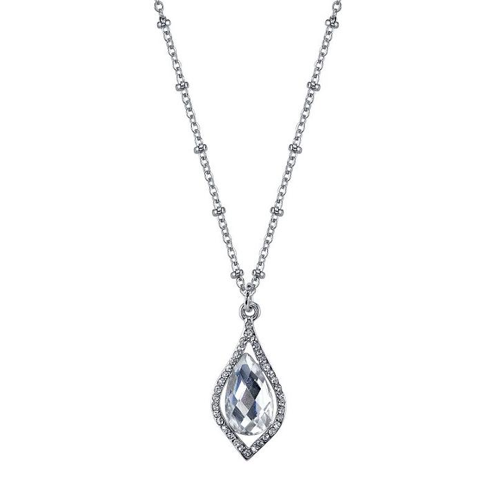 1928 Faceted Teardrop Caged Pendant Necklace, Women's, Size: 16, White