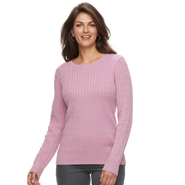 Women's Croft & Barrow&reg; Essential Cable-knit Crewneck Sweater, Size: Small, Med Pink