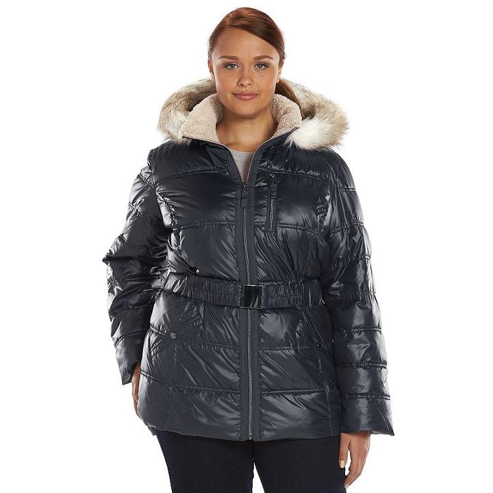Plus Size Halifax Faux-fur Hooded Puffer Jacket, Women's, Size: 2xl, Blue