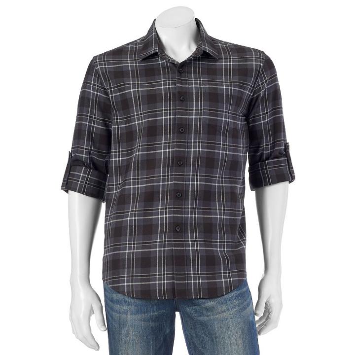 Men's Apt. 9&reg; Modern-fit Plaid Flannel Button-down Shirt, Size: Small, Black