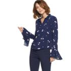 Women's Popsugar Flare-sleeve Blouse, Size: Large, Blue (navy)