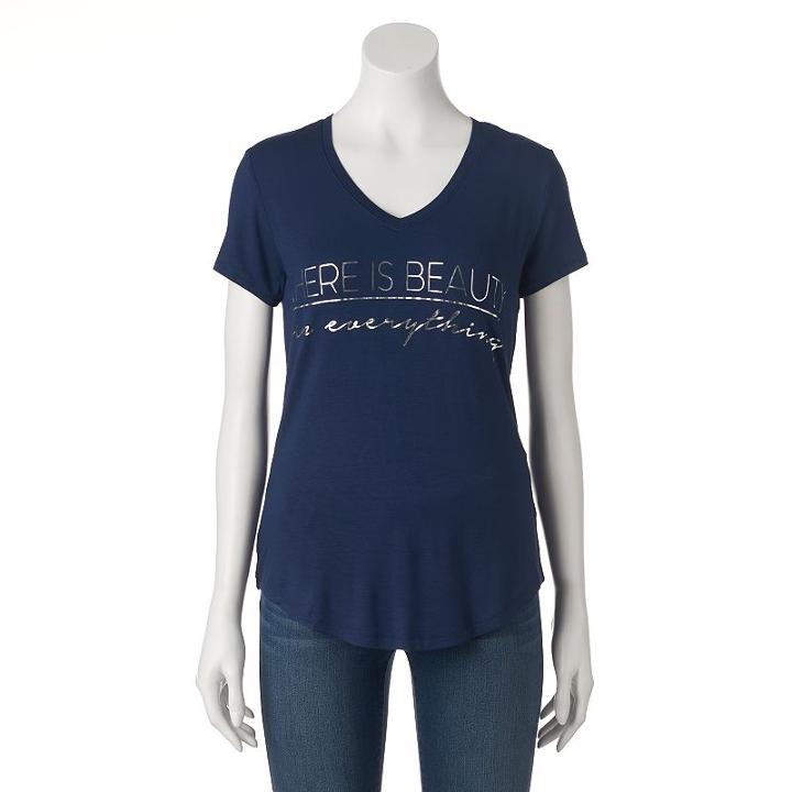 Women's Apt. 9&reg; V-neck Graphic Tee, Size: Large, Blue (navy)