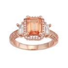 14k Rose Gold Over Silver Peach Quartz & Lab-created White Sapphire 3-stone Ring, Women's, Size: 6, Orange