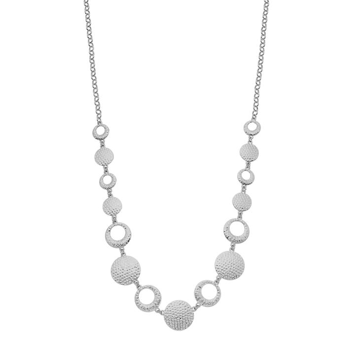 Hammered Circle Link Long Nickel Free Necklace, Women's, Silver