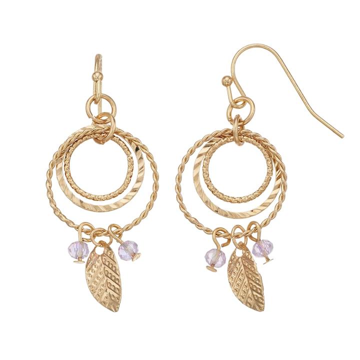 Lc Lauren Conrad Nickel Free Textured Triple Hoop & Feather Drop Earrings, Women's, Blue