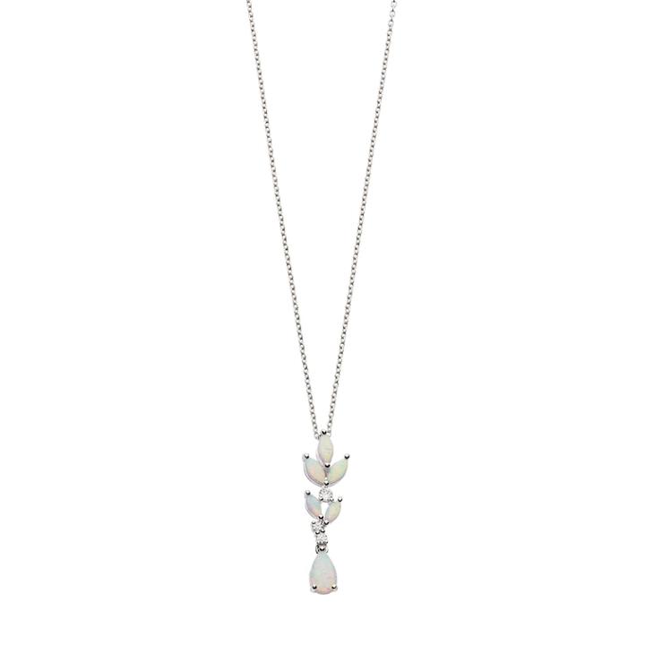 Sterling Silver Lab-created Opal & White Sapphire Leaf Pendant, Women's, Size: 18