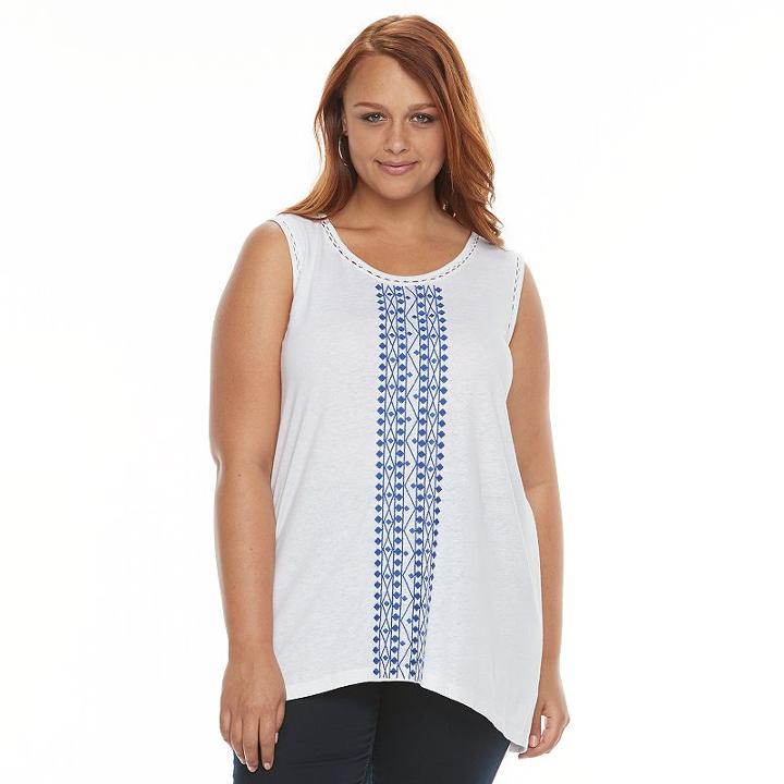 Plus Size Design 365 Embroidered Linen Blend Tank, Women's, Size: 2xl, White Oth