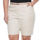 Plus Size Gloria Vanderbilt Anita Belted Bermuda Shorts, Women's, Size: 24 W, Lt Beige