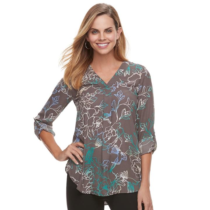 Women's Apt. 9&reg; Roll-tab Chiffon Tunic Top, Size: Medium, Dark Grey