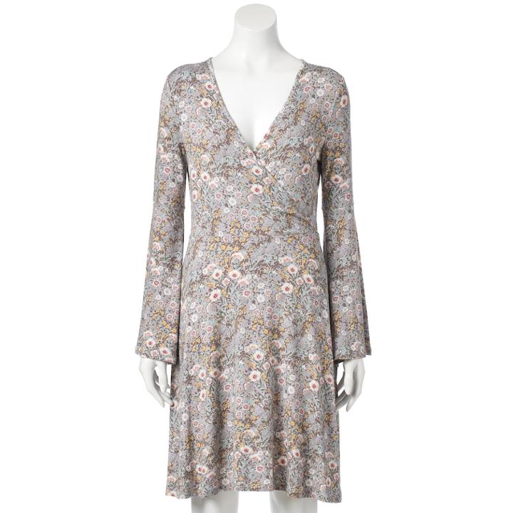 Women's Lc Lauren Conrad Faux-wrap Floral Midi Dress, Size: Xxl, Black