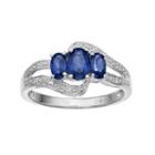 Sterling Silver Lab-created Blue & White Sapphire 3-stone Bypass Ring, Women's, Size: 5