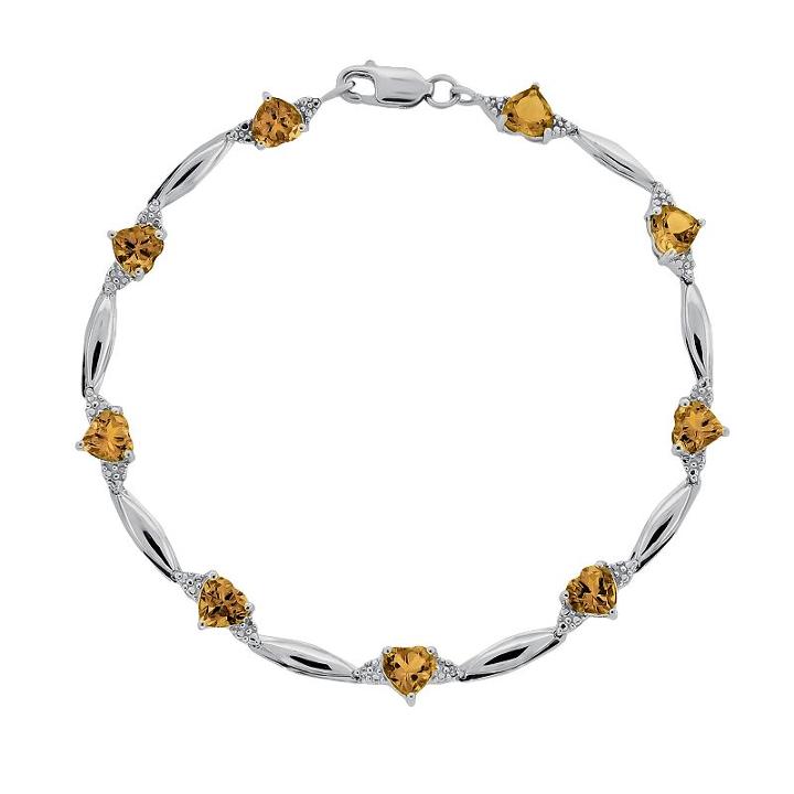 Sterling Silver Citrine And Diamond Accent Heart Bracelet, Women's, Size: 7.5, Orange