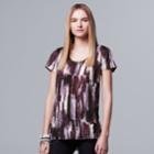 Petite Simply Vera Vera Wang Printed Crinkle Tee, Women's, Size: S Petite, Grey (charcoal)