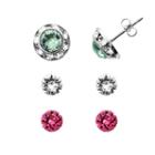 Illuminaire Interchangeable Crystal Silver-plated Halo Stud Earring Set - Made With Swarovski Crystals, Women's, Multicolor