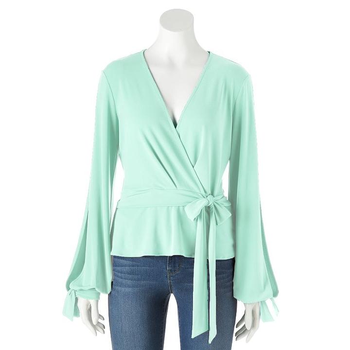 Women's Jennifer Lopez Faux-wrap Top, Size: Medium, Lt Green