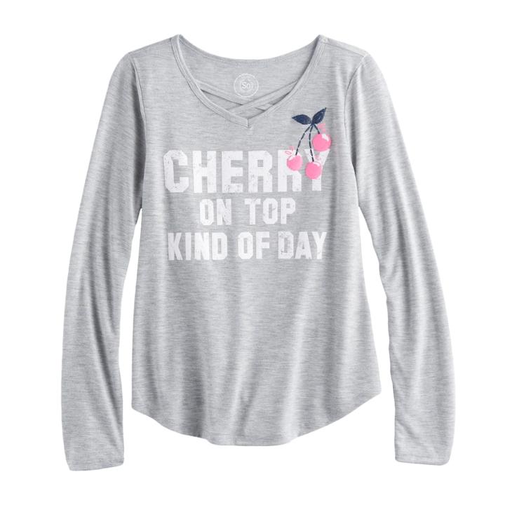 Girls 7-16 & Plus Size So&reg; Criss-cross Neck Graphic Tee, Size: 14, Med Grey