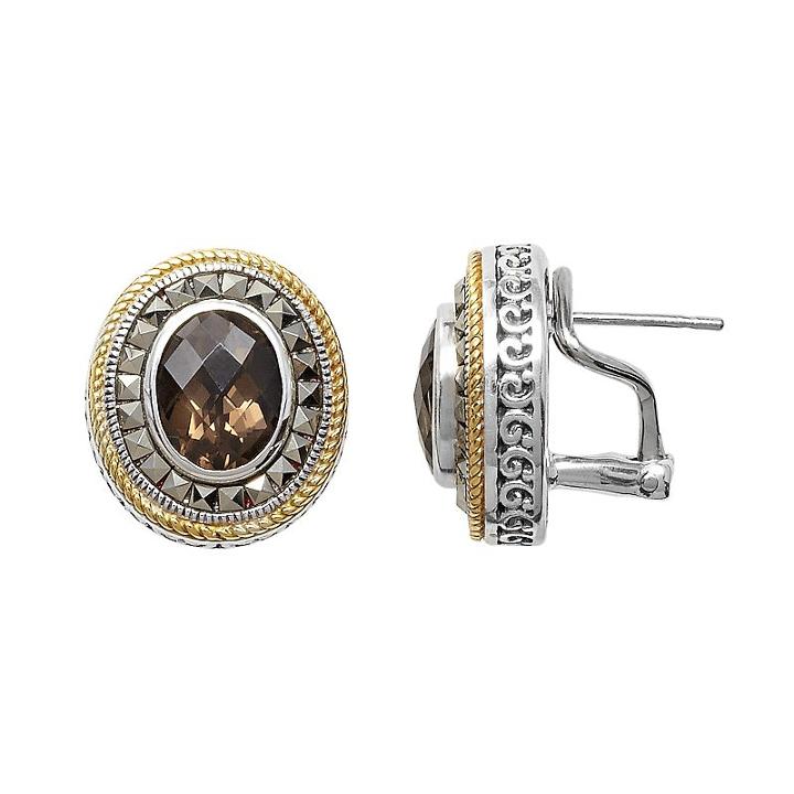 Lavish By Tjm Sterling Silver Smoky Quartz Oval Halo Stud Earrings, Women's, Grey