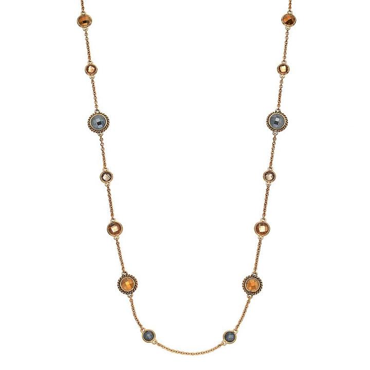 Dana Buchman Long Round Stone Station Necklace, Women's, Dark Brown