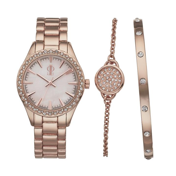 Jennifer Lopez Women's Crystal Watch & Bracelet Set, Size: Medium, Pink
