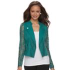 Juniors' Candie's&reg; Lace Crop Moto Jacket, Teens, Size: Large, Med Green