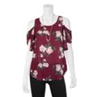 Juniors' Iz Byer Cold-shoulder Ruffle Top, Teens, Size: Small, Rose Bordeaux Floral