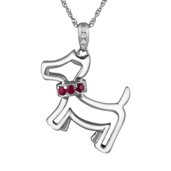 Sterling Silver Lab-created Ruby And Diamond Accent Dog Pendant, Women's, Size: 18, Red
