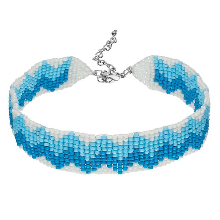 Blue Zigzag Seed Bead Choker Necklace, Women's, Turq/aqua
