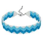 Blue Zigzag Seed Bead Choker Necklace, Women's, Turq/aqua