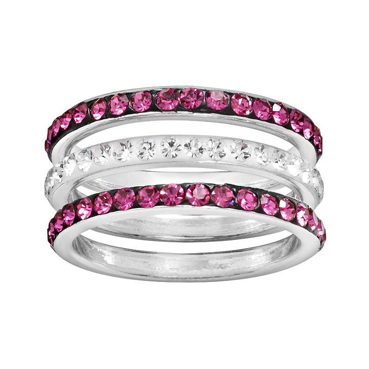 Silver Plated Crystal Stack Ring Set, Women's, Size: 7, Multicolor