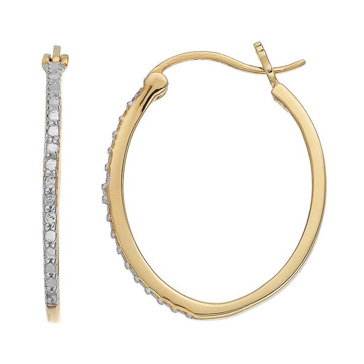 Delicate Diamonds 14k Gold Over Silver Oval Hoop Earrings, Women's, Grey