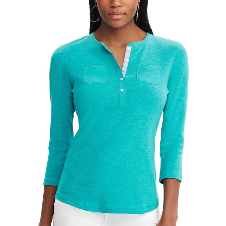 Women's Chaps 3/4-sleeve Henley, Size: Xs, Blue