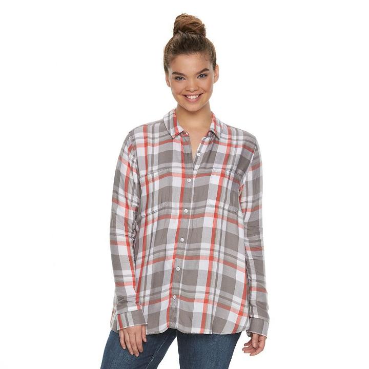 Juniors' Plus Size So&reg; Perfectly Soft Button-front Shirt, Teens, Size: 2xl, Med Grey