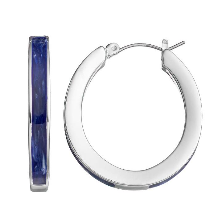Chaps Blue Nickel Free Oval Hoop Earrings, Women's, Navy