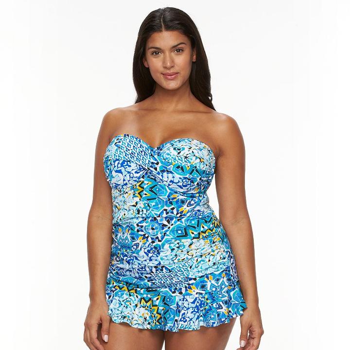 Plus Size Apt. 9&reg; Print Twist-front Swimdress, Women's, Size: 2xl, Dark Green