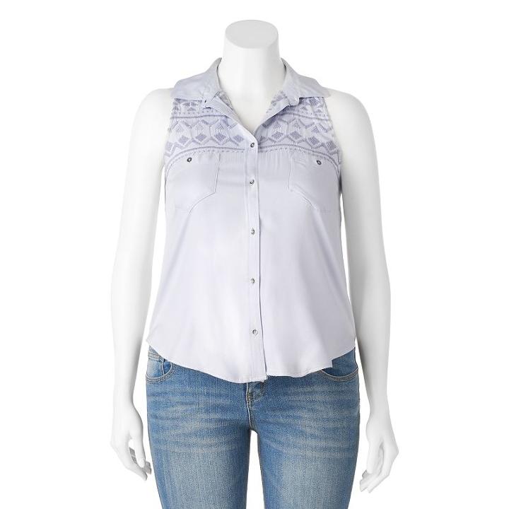 Juniors' Plus Size Mudd&reg; Embroidered Sleeveless Blouse, Girl's, Size: 2xl, Med Blue