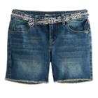 Girls 7-16 Mudd&reg; Frayed Hem Midi Jean Shorts With Belt, Size: 16, Blue