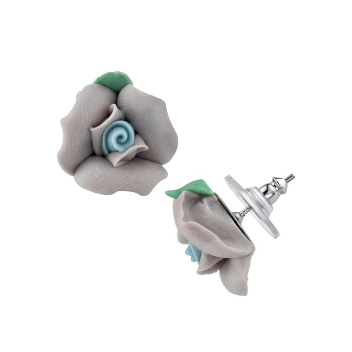1928 Purple Porcelain Rose Stud Earrings, Women's