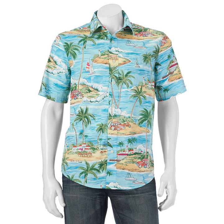 Big & Tall Batik Bay Modern-fit Patterned Casual Button-down Shirt, Men's, Size: L Tall, Dark Green